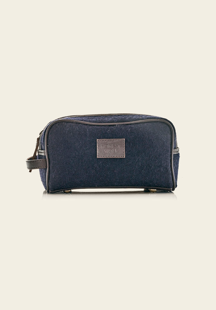 The Wash Bag - Navy/ Brown - View of bag