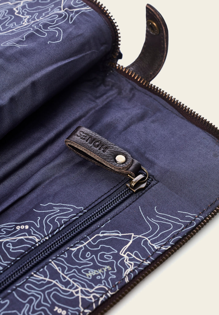 Honest wolf navy wool laptop sleeve brown leather product