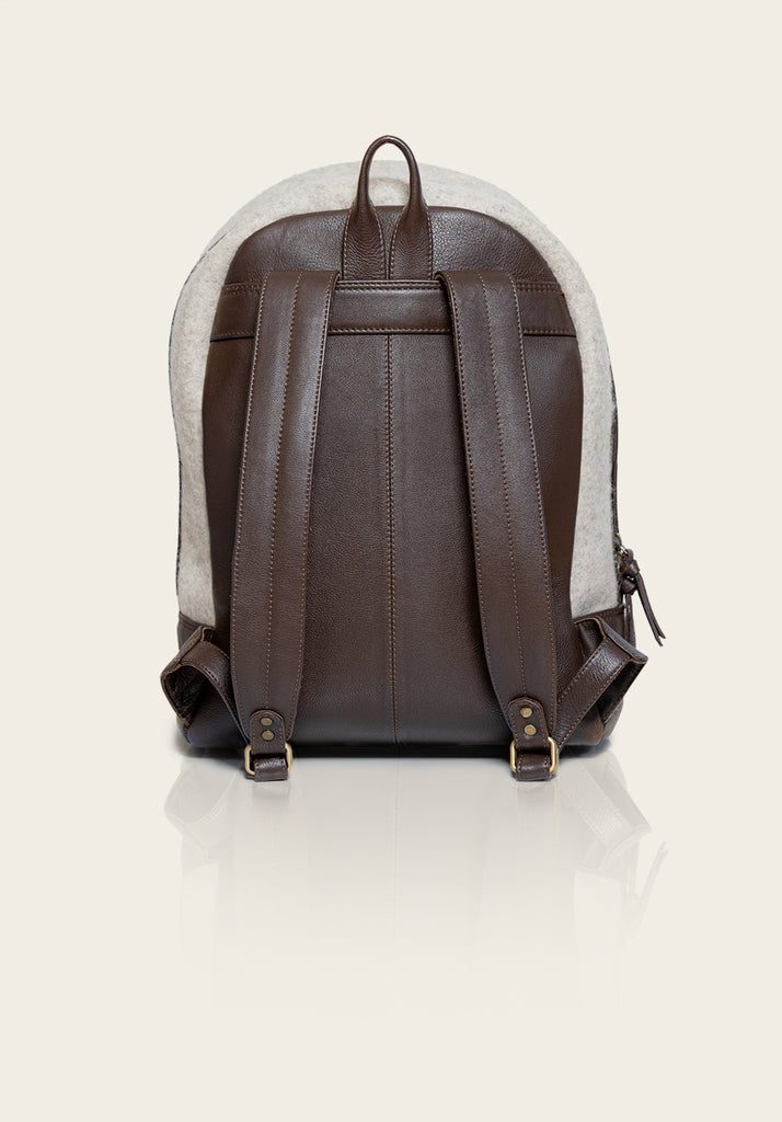 Honest wolf wool backpack in taupe with brown leather product