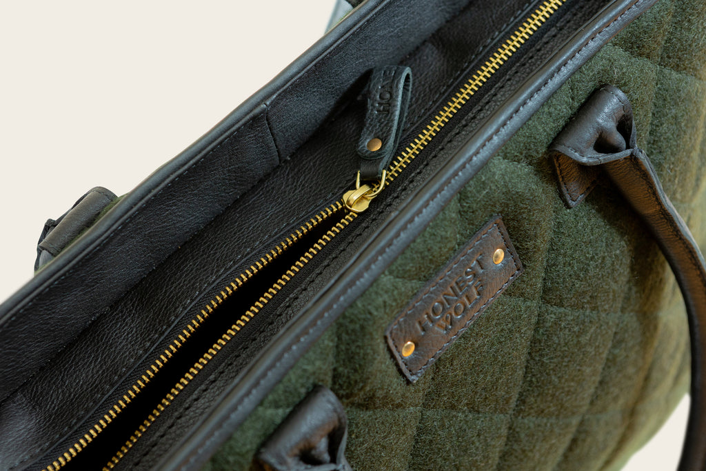 Honest Wolf green quilted mini tote gold zip product