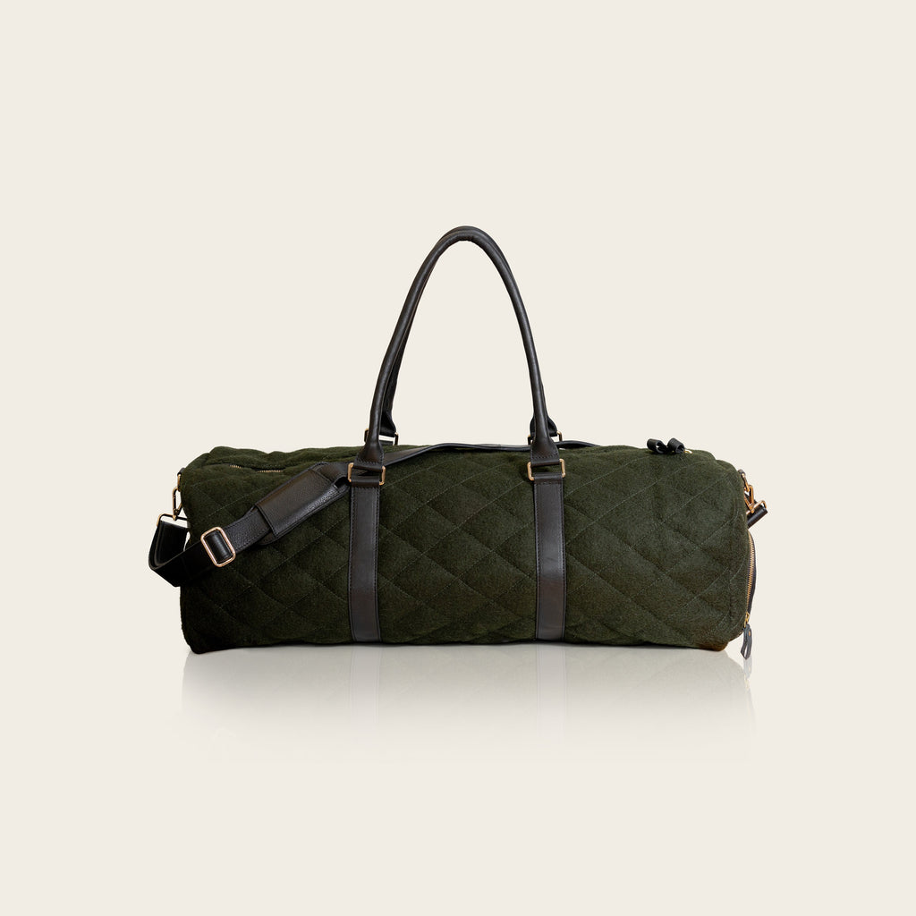 honest wolf wool quilted weekender  forest green product