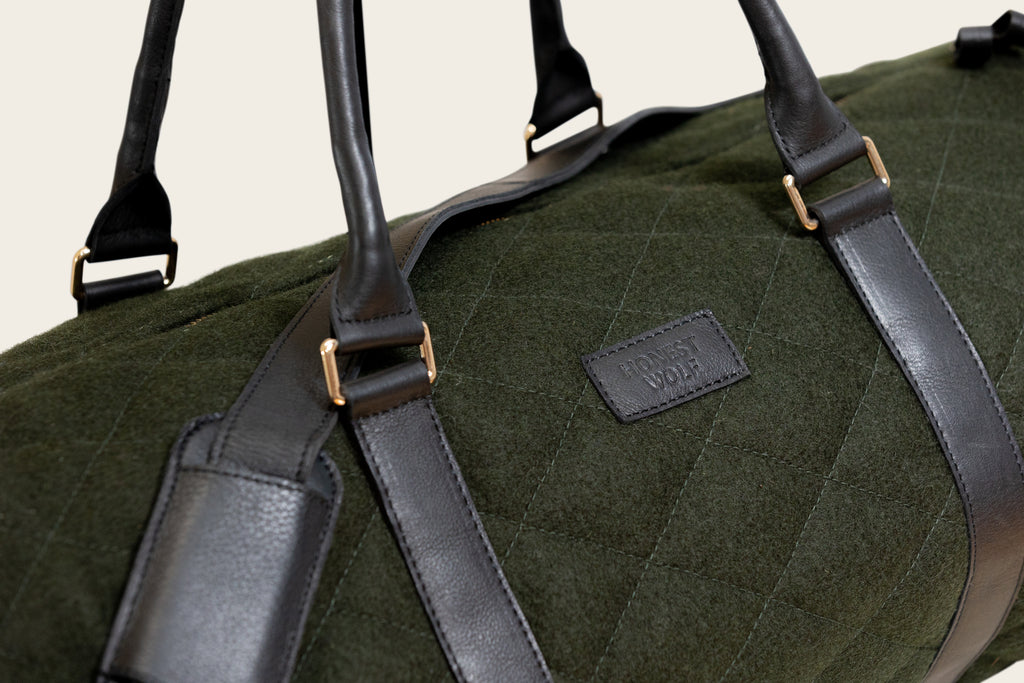 honest wolf green quilted weekender product