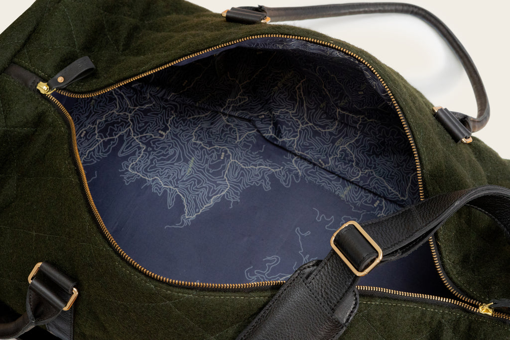 honest wolf green quilted weekender interior cotton topogrpahic farm map product