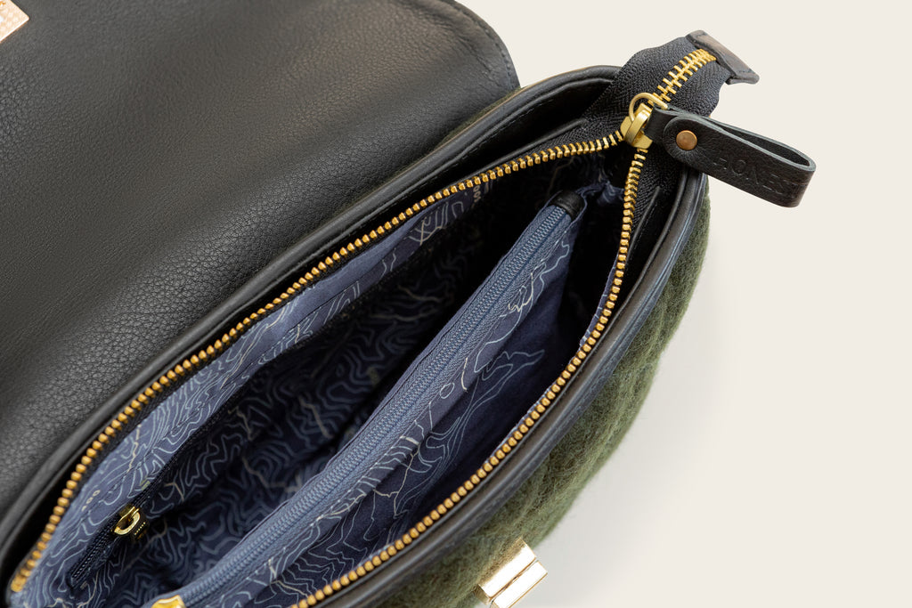 Honest Wolf green wool quilted crossbody product