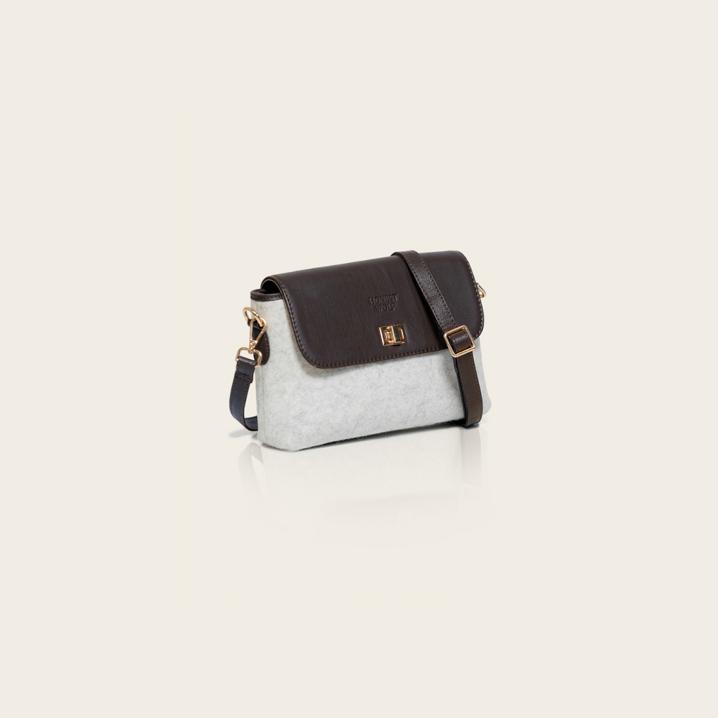 honest wolf taupe grey wool crossbody product
