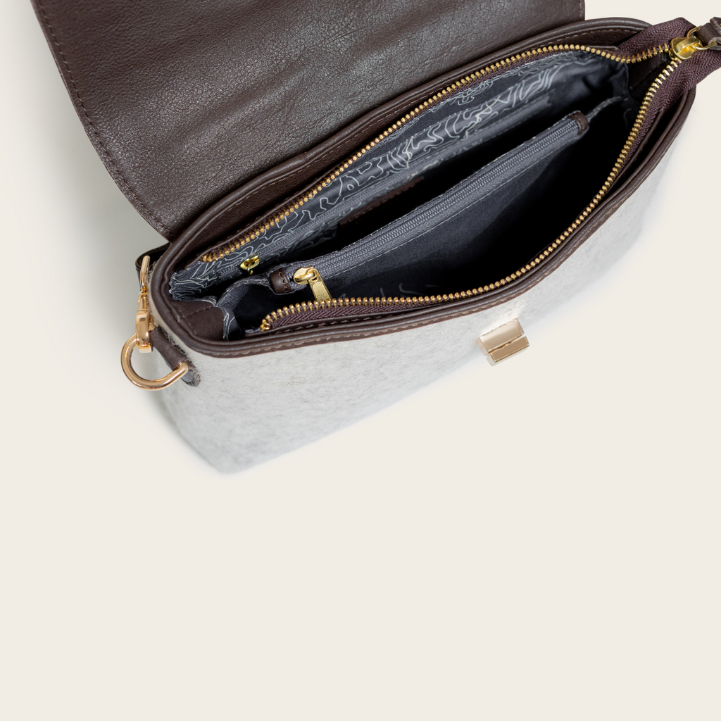 honest wolf taupe grey wool crossbody product