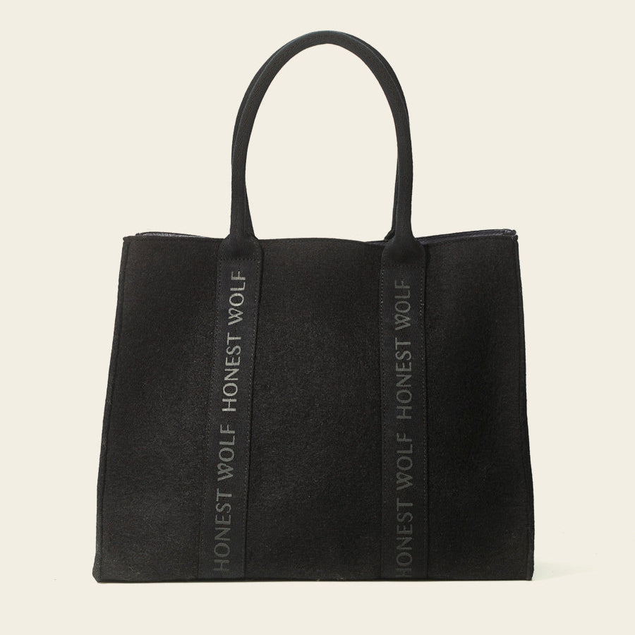 Honest Wolf black wool heritage tote bag product