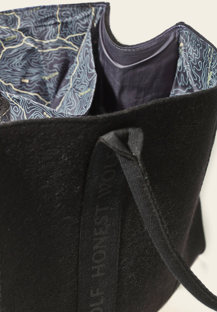 Honest Wolf black wool heritage tote bag product