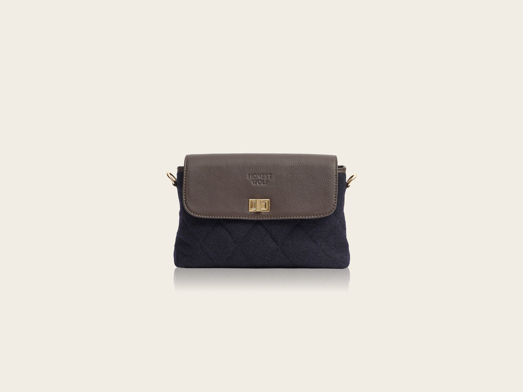 honest wolf wool navy quilted crossbody bag  product