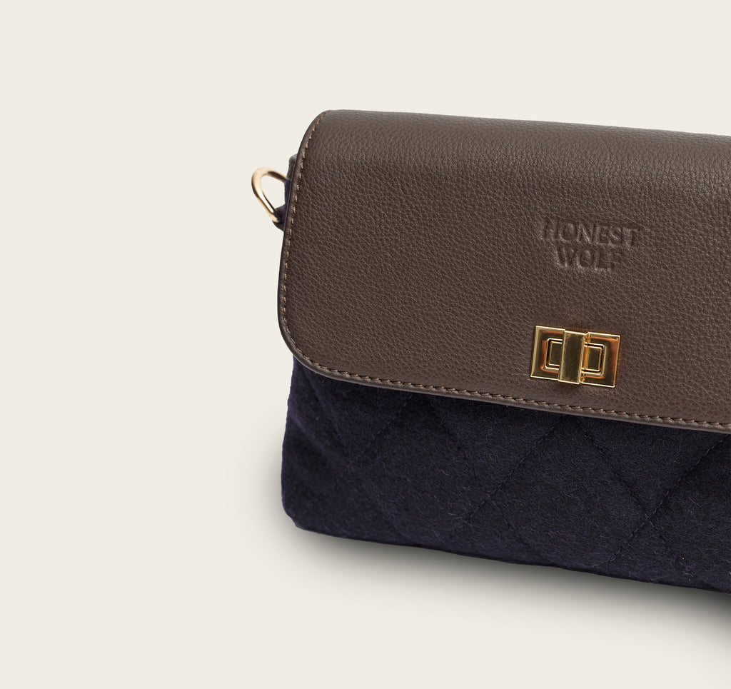 honest wolf wool navy quilted crossbody bag  product