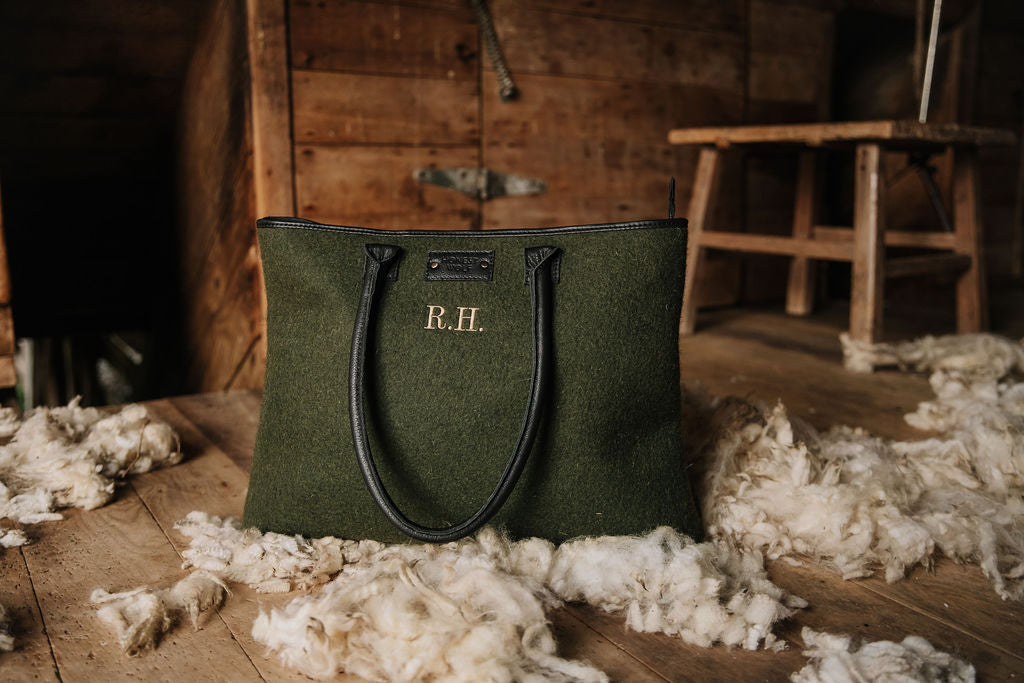 gold on green lifestyle embroidery honest wolf mini tote forest green