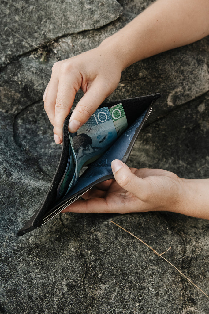 Honest Wolf wool and leather mens billfold wallet lifestyle