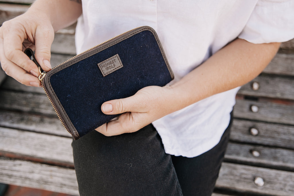 honest wolf womens zip wallet navy lifestyle