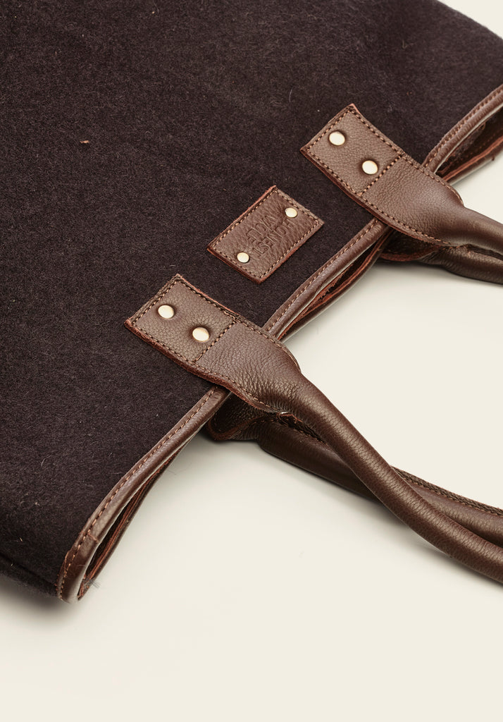 Honest Wolf wool mini tote bag in midnight brown product