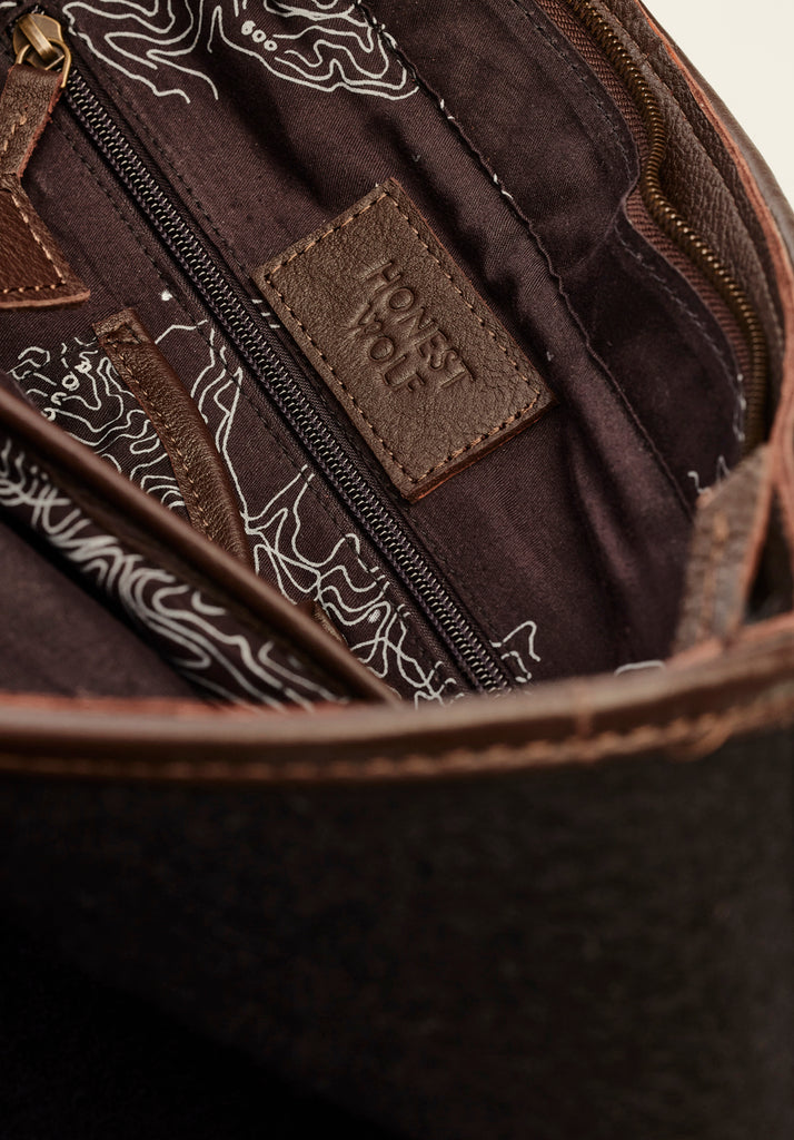 Honest Wolf wool mini tote bag in midnight brown product