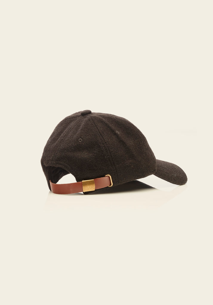 The Wool Cap - Black - back view of cap with strap detail