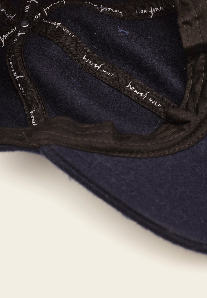 honest wolf The Wool Cap - Classic Navy - inside view of detail and finishing product 