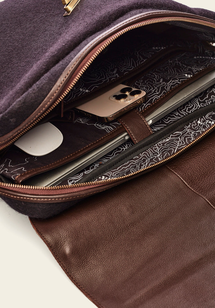 The Briefcase - Midnight/Brown - view of inside compartments