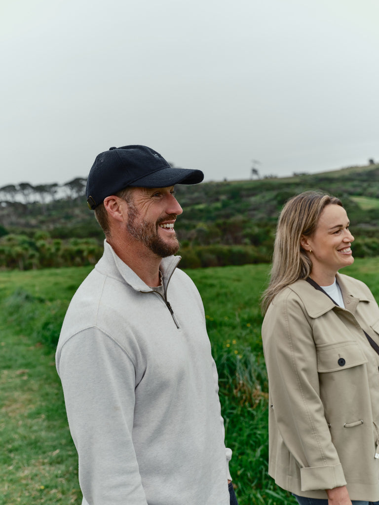 honest wolf heritage cap navy and light blue lifestyle