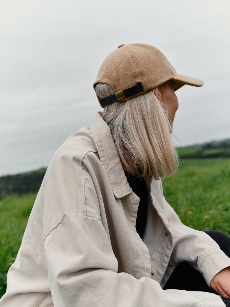 Honest Wolf wool cap caramel beige lifestyle