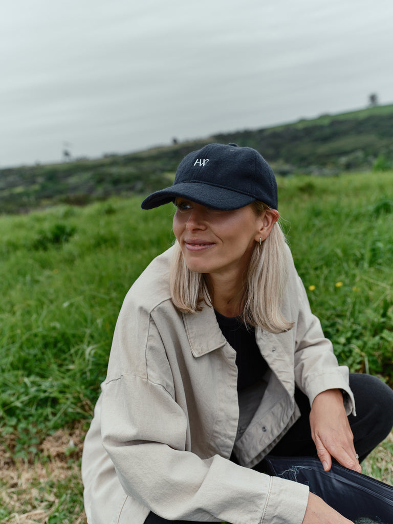 honest wolf heritage cap navy and light blue lifestyle