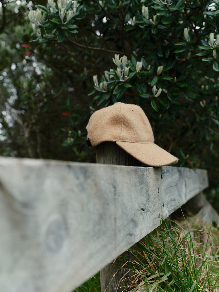 Honest Wolf wool cap caramel beige lifestyle