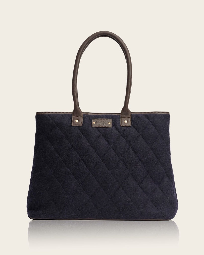 honest wolf wool navy quilted tote bag  product