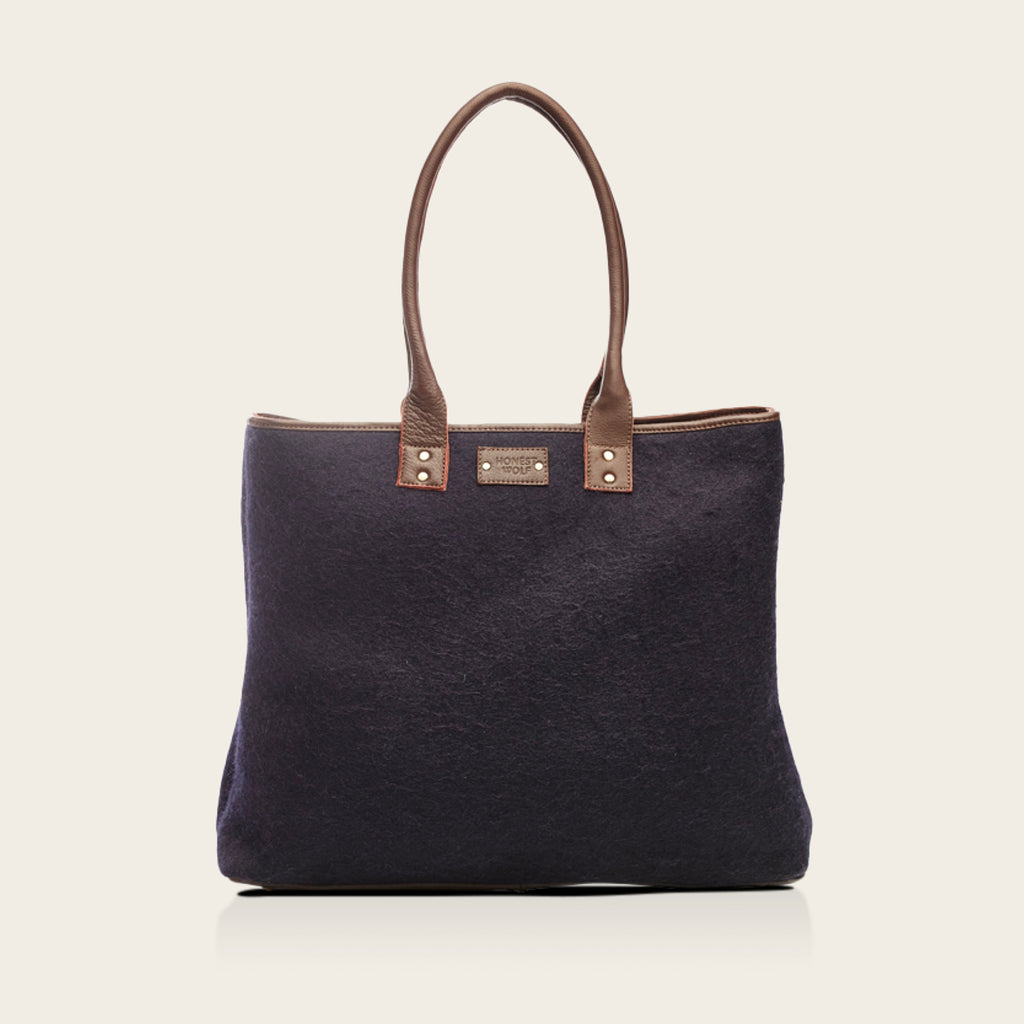 Honest Wolf wool mini tote bag in navy product