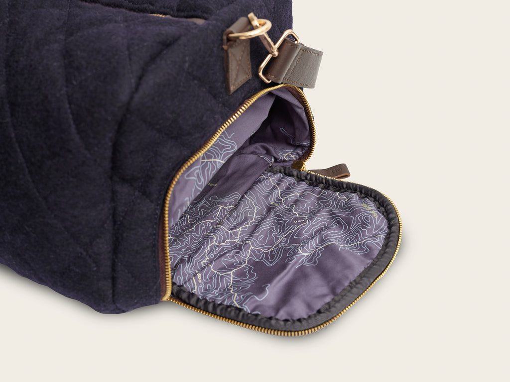 honest wolf wool navy quilted weekend bag  product