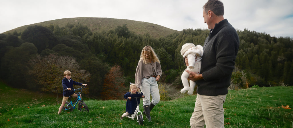 Honest Wolf Hurley family, soph, sam and their children on their farm Papanui estate