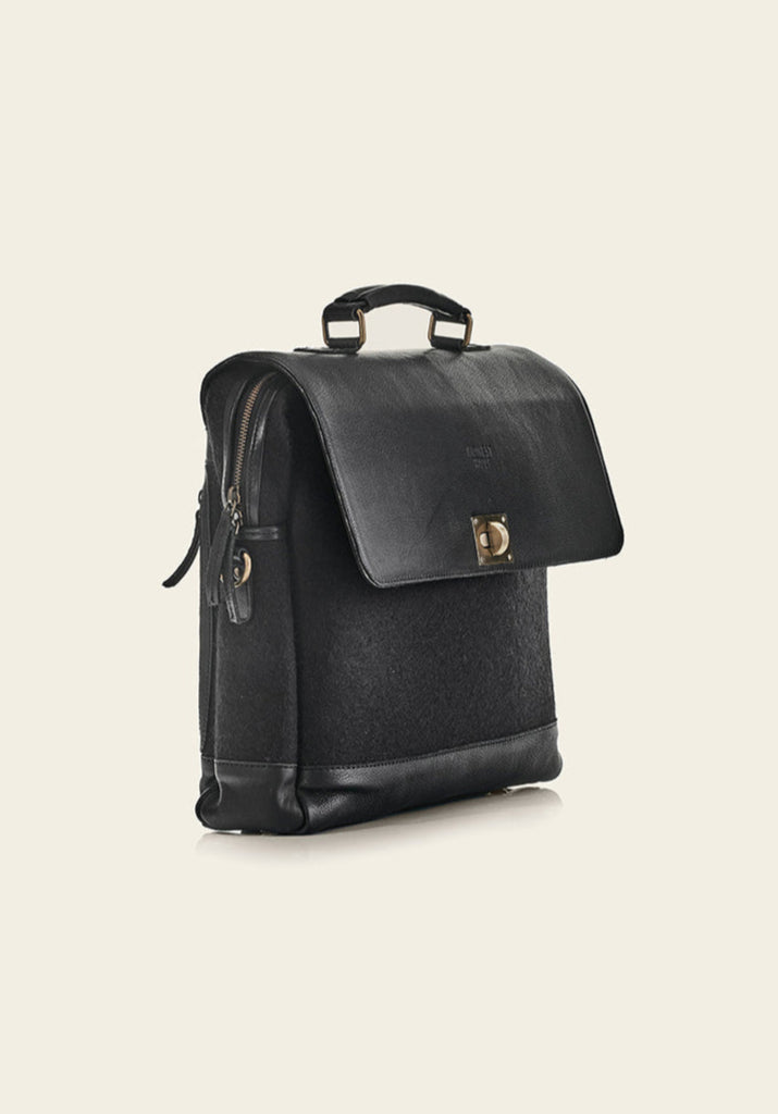 The Briefcase - Midnight - side view of bag with side panel detail