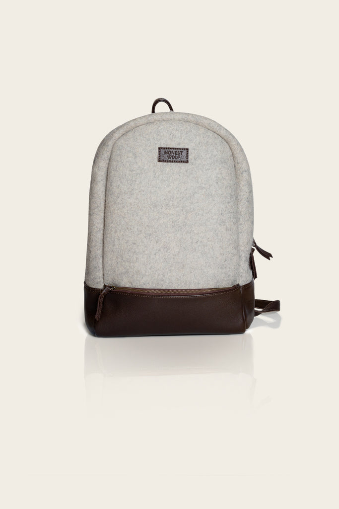 honest wolf wool felt backpack taupe cream grey